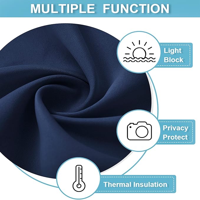 RYB HOME Short Blackout Curtains for Bedroom, Room Darkening Insulated Summer Heat Light UV Blocking Energy Saving Drapes for Nursery, Width 34 by Length 48, Navy Blue, Set of 2