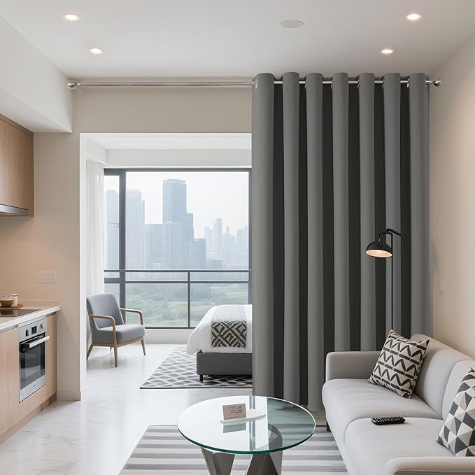 Joydeco Blackout Patio Sliding Door Curtains 108 Inches Long, Grommet Privacy Room Divider Curtains, Extra Wide Thermal Blackout Drapes for Bedroom Living Room (Light Grey, 70Wx108L, 1 Panel)