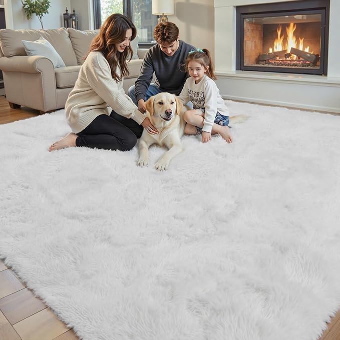 Rugs for Living Room 6x9, Alfombras para Salas Fluffy Shag Large Fuzzy Plush Soft Area Rug, Shaggy Carpets for Bedroom, Kids Boys Girls Home Decor Aesthetic(6 x 9, White)