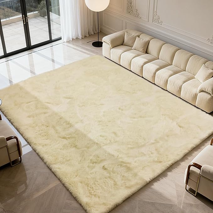 Shag Area Rug for Bedroom 4x6,Ivory Fluffy Area Rugs for Living Room,Soft Fuzzy Rug Non-Shedding Indoor Plush Carpet for Kids Bedroom Nursery Dorm Home Decor