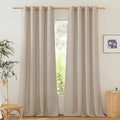 NICETOWN Linen Flax Semi Sheer Curtains 94" Length, Grommet Window Treatments Privacy Added with Light Penetration Vertical Drapes for Loft/Home Office, Taupe, W55 x L94, 2 Panels