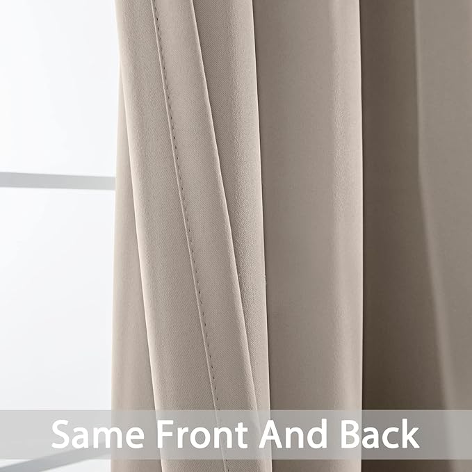 Yakamok Blackout Curtains Room Darkening Thermal Insulated Window Panels,Solid Grommet Top Drapes for Bedroom/Living Room(38Wx36L, Natural, 2 Panels)