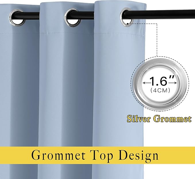 NICETOWN Vintage Blue Blackout Curtains 108 inches Long for Bedroom - Grommet Triple Weave Energy Saving Solid Drapes Sound Reducing Window Treatments for Living Room, W52 x L108, 2 Panels