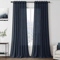 Extra Long Vintage Blue Linen Curtains 120 Inch for Living Room 2 Panels Set Rod Pocket Back Tab Light Filtering Semi Sheer Soft Linen Window Drapes Privacy High Ceiling Drapes for Farmhouse 52x120