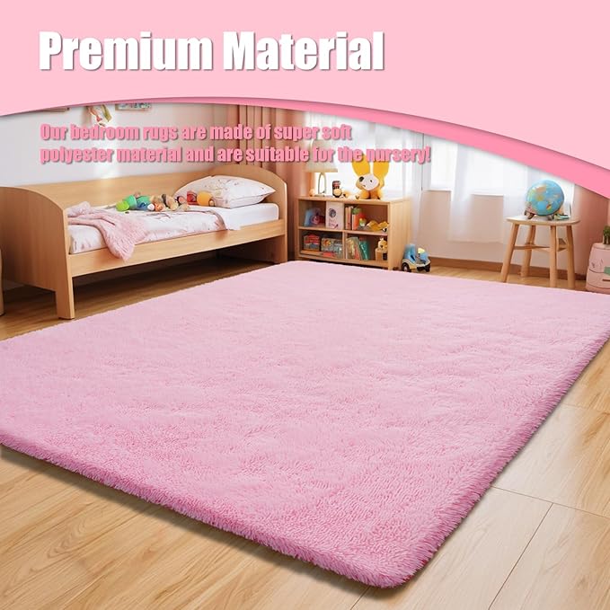 Ultra Soft Fluffy Area Rugs for Bedroom Living Room 10x12, Nursery Rug, Non-Slip Carpet for Kids Dorms Decor, Shaggy Bedside Rug, Pink