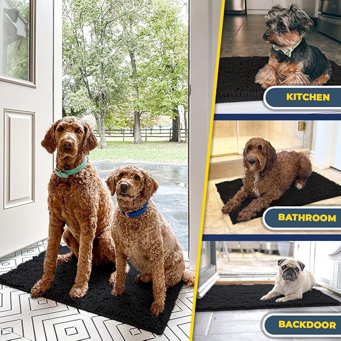 Muddy Mat® | Super Absorbent Door Mat Indoor, Microfiber Quick Dry Chenille Entryway Rug, Non-Slip Front Door Mat, Indoor Mats for Entryway, Machine Washable Pet Rug, Black 36"x72"