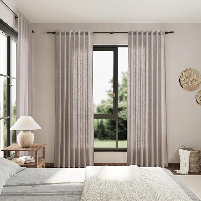 Nanspring Brownish Grey Linen Curtains for Living Room 86 Inches Long Back Tab Light Filtering Semi Sheer Curtain Modern Farmhouse Decor for Bedroom Office Luxury Textured Drapes 52x86, 2 Panels