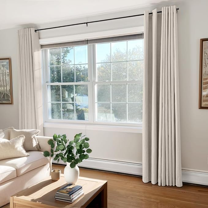 100% Blackout Linen Curtains 50" W x 84" L 2 Panels Set,Thermal Insulated Full Light Blackout Curtains for Bedroom/Living Room,Beige