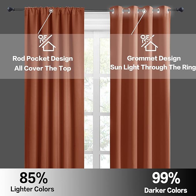 RYB HOME Blackout Cafe Curtains 30 inch Length, Short Light UV Heat Blocking Energy Saving Privacy Curtain Tiers for Basement Bathroom Kitchen Window, Width 29 by Length 30, Burnt Orange, 2 Panels