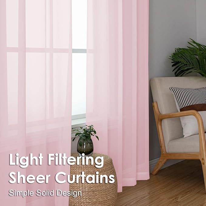 OVZME Blush Pink Sheer Curtains 78 Inches Long 2 Panels - Soft Light Filtering Window Sheer Panels for Living Room/Bedroom, Top Dual Rod Pocket, 1 Pair, Each 42Wx78L Inches