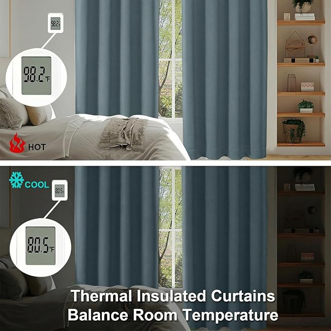 Simplebrand Ava Dark Green Blackout Curtains for Bedroom 84 Inch Length 2 Panels Set, Solid Thermal Insulated Privacy Nursery Window Treatment Curtains Blackout Drapes, W40 x L84 Inch, Dark Green