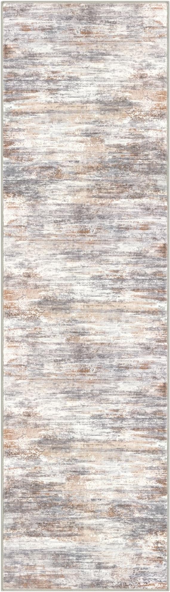 KOZYFLY 3x10 Ft Rug Modern Ombre Runner Rug for Hallway, Washable Kitchen Rugs Non-Slip Soft Striped Entryway Rug, Print Multi Grey/Orange Abstract Carpet for Laundry Nursery