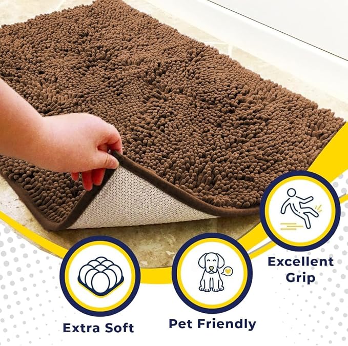 Muddy Mat® | Super Absorbent Door Mat Indoor, Microfiber Quick Dry Chenille Entryway Rug, Non-Slip Front Door Mat, Indoor Mats for Entryway, Machine Washable Pet Rug, Brown 36"x60"