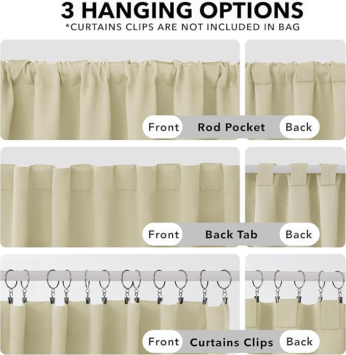 Deconovo Blackout Curtains, Thermal Insulated, W52 x L84 2 Panels, Back Tab, Machine Washable, Room-Darkening Drapes for Bedroom/Living Room Beige