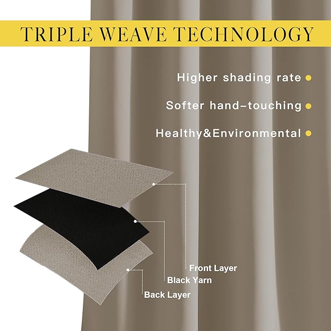 NICETOWN Blackout 102 inch Curtains for Living Room, Grommet Thermal Insulated Room Darkening Curtains for Bedroom/Living Room, 2 Panels, W52 x L102, Taupe