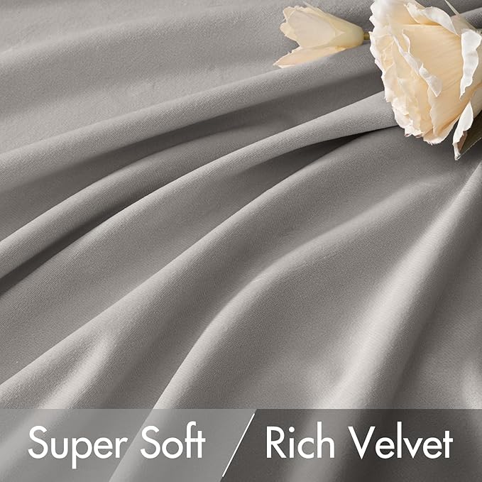 MIULEE Silver Gray Velvet Curtains 84 inches - Luxury Blackout Curtains for Bedroom Living Room Thermal Insulated Super Soft Window Drapes Rod Pocket & Back Tab, W52 x L84 inches, 2 Panels