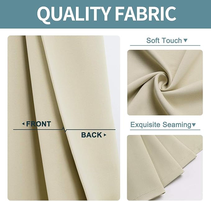 ChrisDowa Small Window Curtains for Kitchen and Bedroom - Grommet Short Thermal Insulated Room Darkening Curtains (2 Panels, Beige, 52 x 36 Inch)