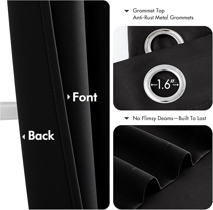 MIULEE Black Blackout Curtains for Bedroom Living Room 63 Inches Long 2 Panels, Thermal Insulated Room Darkening Drapes Solid Grommet Noise Reduction Light Blocking Window Treatments 50x63 Inch