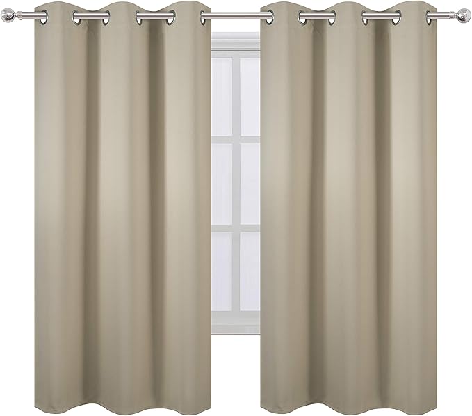 LEMOMO Beige Thermal Blackout Curtains/42 x 63 Inch/Set of 2 Panels Room Darkening Curtains for Bedroom