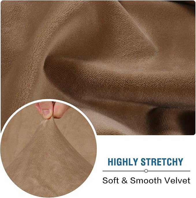 H.VERSAILTEX Velvet Stretch Couch Cushion Cover Plush Cushion Slipcover for Chair Loveseat Sofa Cushion Furniture Protector Seat Cushion Sofa Cover (3 Piece Sofa Cushion Covers, Camel)
