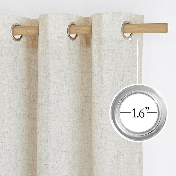NICETOWN Linen Curtains 96 inches Long for Living Room, Grommet Semi Sheer Drapes Linen Weave Window Treatments Privacy Added with Light Filtering for Bedroom, Natural, W34 x L96, 2 Panels