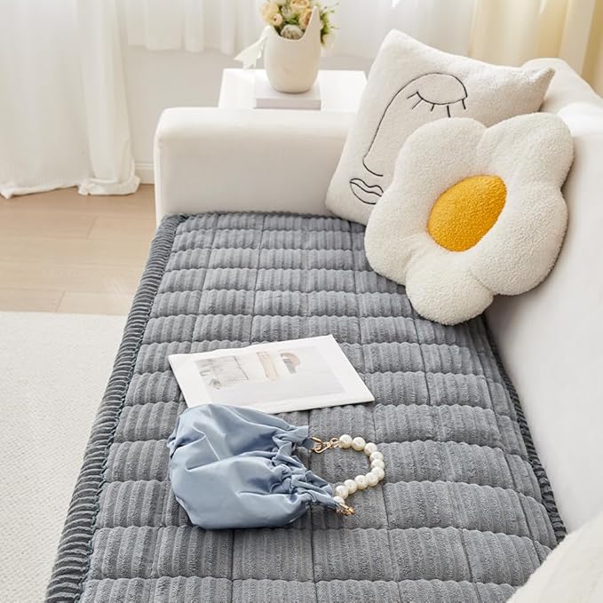 Couch Cover for Dogs Washable, Fuzzy Pet Couch Covers for 3 Cushion Sofa Pet Friendly, Non Slip Sofa Cover (Blue-Grey, 23.6" x 47"/60 x 120cm)