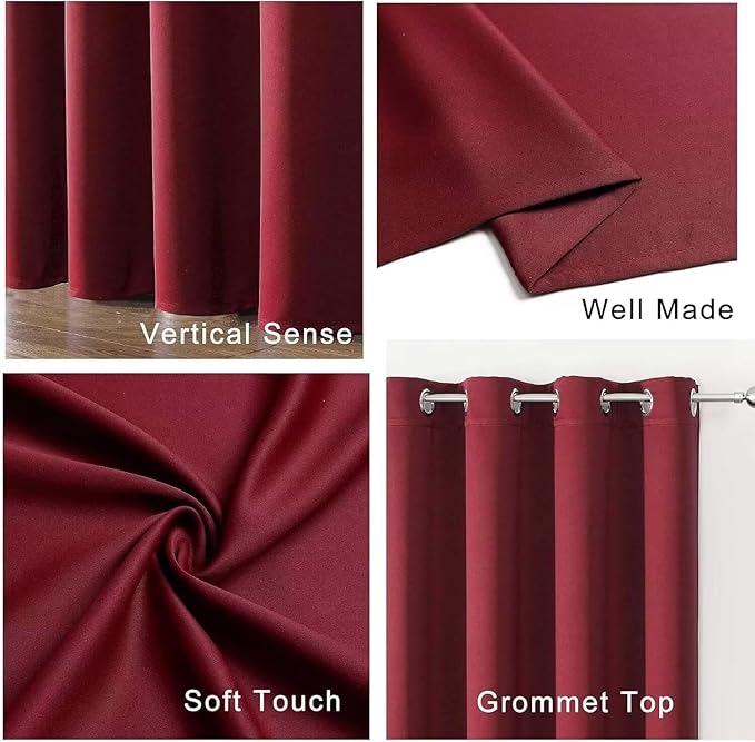 Joydeco Blackout Curtains for Bedroom 96 inch Long 2 Panels, Thermal Insulated Room Darkening Curtains with Grommets, Soft Window Drapes for Living Room (W52 x L96 Inch, Burgundy Red)