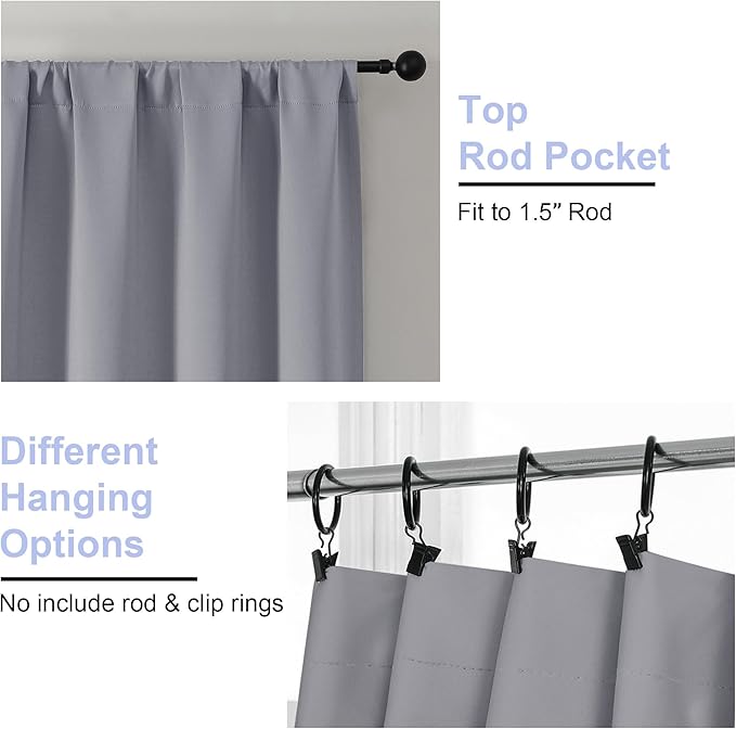 Simplebrand Ava Silver Grey Blackout Curtains for Bedroom 90 Inches Long 2 Panels Set, Solid Privacy Energy Saving Living Room Window Treatment Curtains Blackout Drapes, W40 x L90 Inch, Silver Grey
