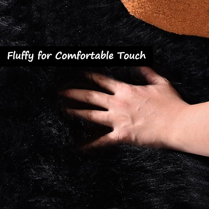 Goolela Black Round Rug 4ft Circle Fluffy Fuzzy Furry Rug for Bedroom Living Room Dorm Faux Sheepskin Fur Shaggy