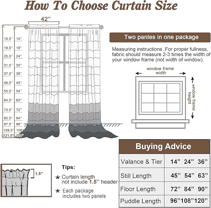 Chyhomenyc White Sheer Curtains 108 Inch Length 2 Panels Set, Extra Long Light Filtering Solid Voile Window Drapes for Living Room Party Ceremony, 42Wx108L, 9FT Length, Set of 2, White