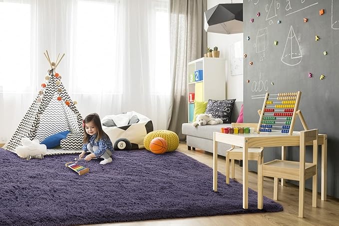 TWINNIS Super Soft Shaggy Rugs Fluffy Carpets 3x5 Feet, Indoor Modern Plush Area Rugs for Living Room Bedroom Kids Room Nursery Home Decor, Upgrade Anti-Skid Rectangular Fuzzy Rug, Grey Purple