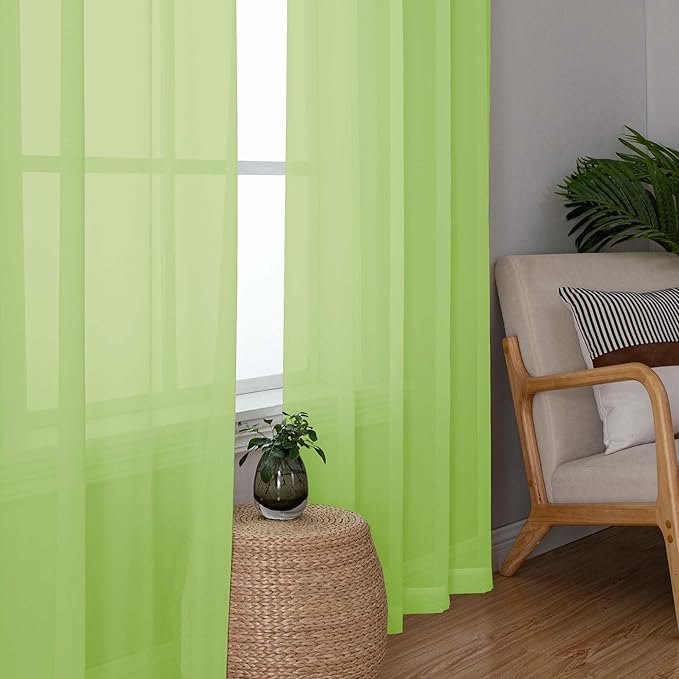 OWENIE Lime Sheer Curtains for Bedroom Living Room 72 Inches Long 2 Panels Set, Modern Light Filtering Sheer Curtain Rod Pocket Clear Drapes for Window Sliding Door, Lime, Each 42 x 72 Inch