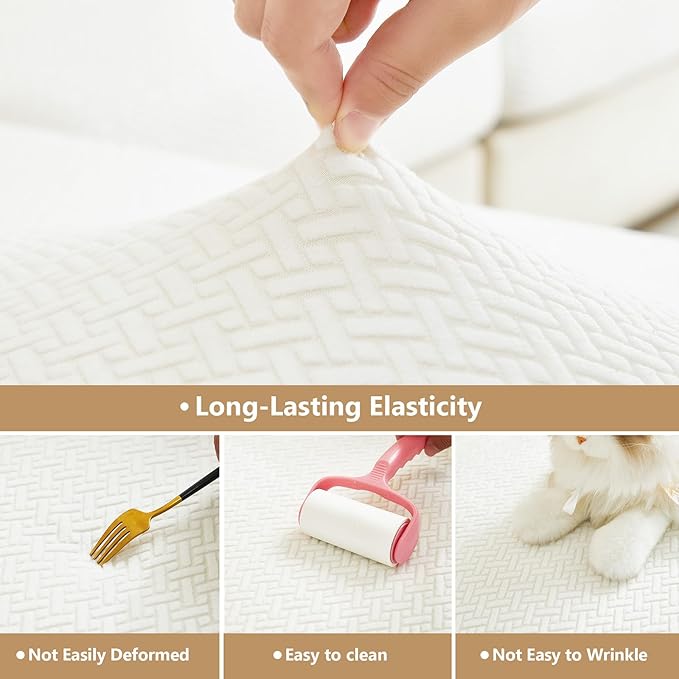 Couch Cushion Covers for Sofa Couch Covers Wear-Resistant Universal Sofa Cover Washable Stretch for Sectional Slipcovers (Texture-Cream White,Large Double Seat Cover)