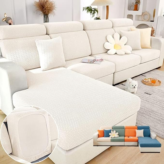 Soothing Home Sofa Covers, Sofa Hero Covers, Wear-Resistant Universal Couch Covers Washable Stretch Sectional Couch Cushion Covers (White,Large Single Seat Cover)