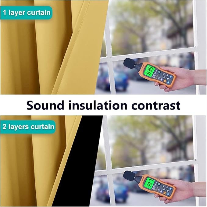 NICETOWN 100% Blackout Blinds, Set of 2, 52 inches x 102 inches, Laundry Room Decor Window Treatment Curtains for Large Patio Sliding Door, Thermal Insulated Bright Yellow Curtains for Bedroom