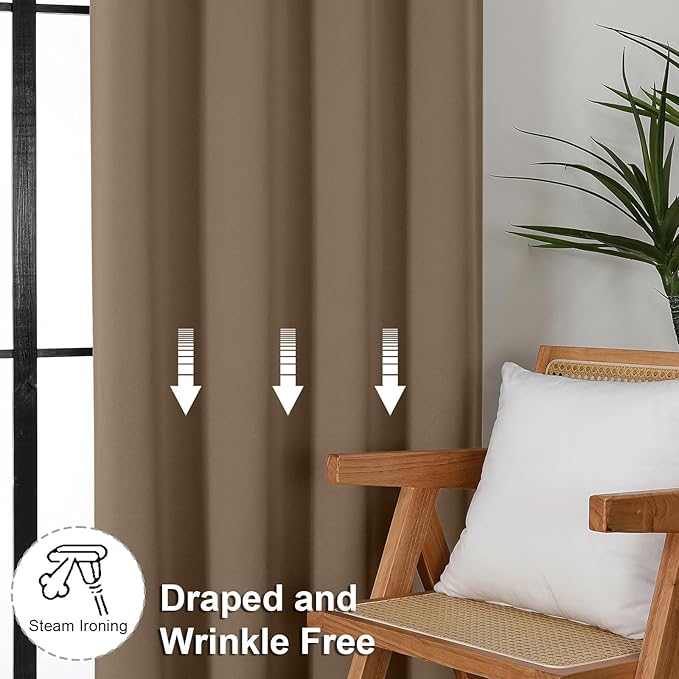 Simplebrand Ava Brown Blackout Curtains for Bedroom 90 Inches Long 2 Panels Set, Solid Privacy Energy Saving Living Room Window Treatment Curtains Blackout Drapes, W50 x L90 Inch, Brown