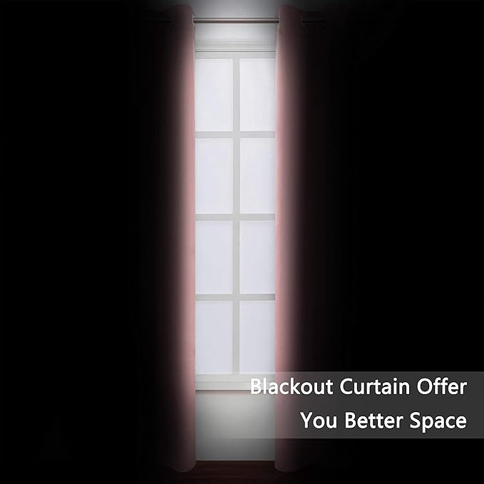 LEMOMO Blackout Curtains 42 x 95 inch/Pink Curtains Set of 2 Panels/Thermal Insulated Room Darkening Bedroom Curtains