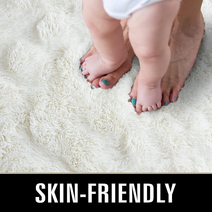 TWINNIS Super Soft Shaggy Rugs Fluffy Carpets 8x10 Feet, Indoor Modern Plush Area Rugs for Living Room Bedroom Kid Room Nursery Home Decor, Upgrade Anti-Skid Rectangular Fuzzy Rug, Cream White