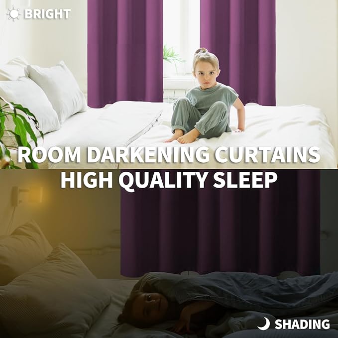BGment Room Darkening Curtains 72 Inches Long - Grommet Thermal Insulated Drapes Window Treatment Curtains for Bedroom, 2 Panels, 42 x 72 Inch, Eggplant Purple