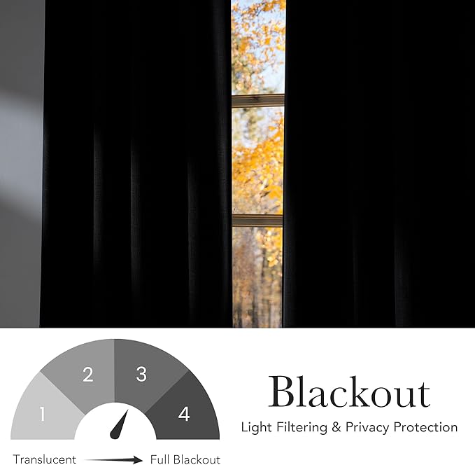 NICETOWN Faux Linen Black Blackout Curtains 84 inches Long for Living Room - Privacy Panels for Bedroom, Modern Farmhouse Style Easy Care Grommet Top, 2 Panels, W52 by L84