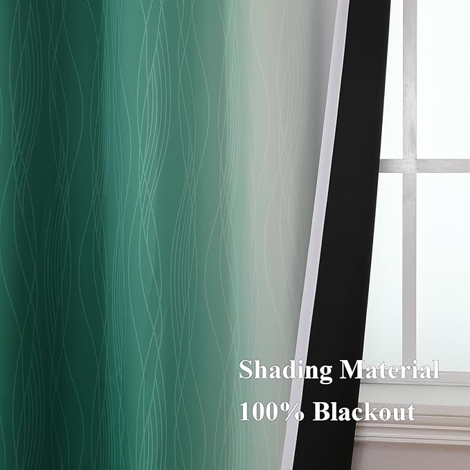 Estelar Textiler Green and Greyish White Ombre Blackout Curtains 54 Inch Length 2 Panels, Full Room Darkening Gradient Drapes for Kitchen, Thermal Insulated Grommet Short Curtains for Bedroom,42Wx54L