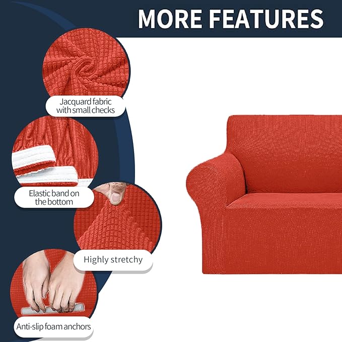 Cupuamon 2026 New Stretch Sofa Slipcovers Couch Cover for 3 Cushion Furniture Protector Sofa Covers with Elastic Bottom Jacquard Fabric Small Checks for Pets, Kids -Sofa, Pureed Pumpkin