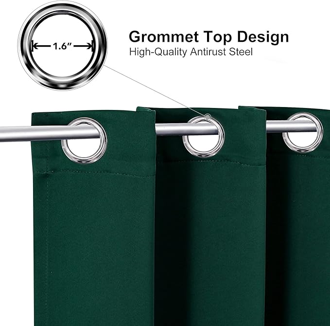 ChrisDowa Grommet Blackout Curtains for Bedroom and Living Room - 2 Panels Set Thermal Insulated Room Darkening Curtains (Forest Green, 38W x 54L)