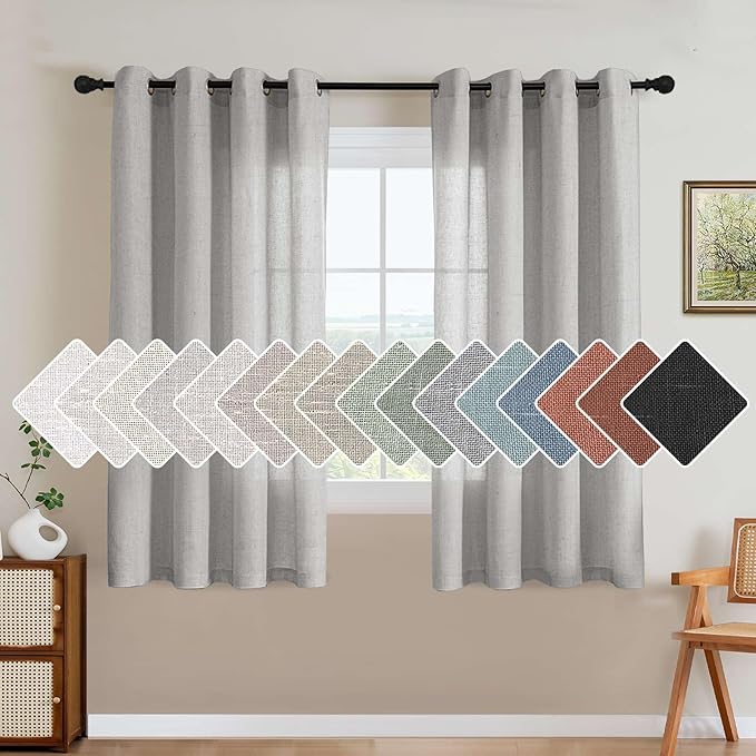 H.VERSAILTEX 63 inch Linen Semi Sheer Curtains for Living Room/Home Decorative Rich Natural Linen Curtains for Bedroom/Laundry - 2 Panels - Elegant Nickel Grommet Top - 52x63 - Inch, Dove