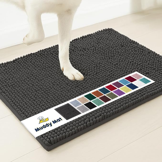 Muddy Mat® | Super Absorbent Door Mat Indoor, Microfiber Quick Dry Chenille Entryway Rug, Non-Slip Front Door Mat, Indoor Mats for Entryway, Machine Washable Pet Rug, Charcoal 19"x30"