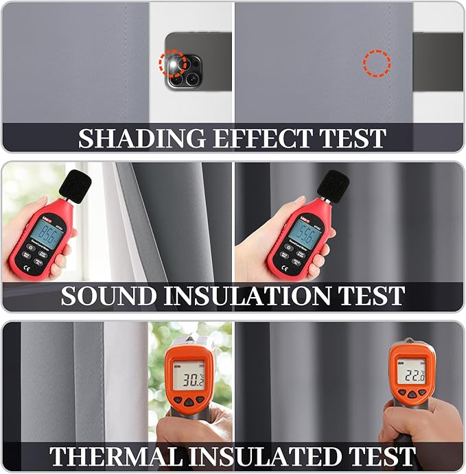 Yakamok Grey Room Darkening 100% Blackout Curtains Grommet Window Treatments with 2 Thick Layers-Gray Thermal Insulated Drapes Set of 2 Panels for Bedroom Living Room 38 Inches by 63 Inches Length