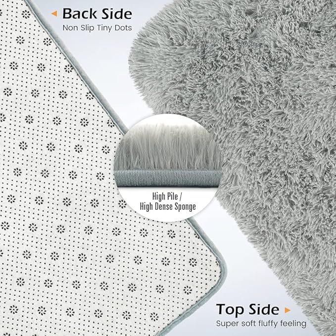 Amearea Premium Soft Fluffy Area Rug Modern Shag Carpet, 3x5 Feet, Fuzzy Shaggy Rugs for Bedroom Living Room Teen Apartment Decor, Comfortable Indoor Furry Dorm Carpets, Grey