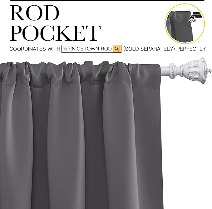 NICETOWN Grey Window Curtains for Bedroom - Home Decoration Thermal Insulated Rod Pocket Blackout Blinds & Drapes for Small Windows (Gray, 2 Panels, W29 x L40 -Inch)