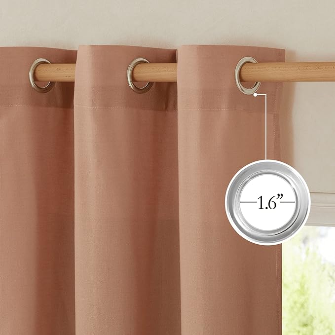 NICETOWN Linen Flax Semi Sheer Curtains 92" Length, Grommet Window Treatments Privacy Added with Light Penetration Vertical Drapes for Loft/Home Office, Terracotta, W55 x L92, 2 Panels