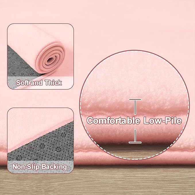 Amearea Modern Area Rugs for Bedroom Living Room, 4x6 Feet Pink Thickened Memory Foam Rug, Fluffy Indoor Washable Rugs Non Slip Minimalist Carpet for Kids Boys Girls Dorm Nursery Room Decor